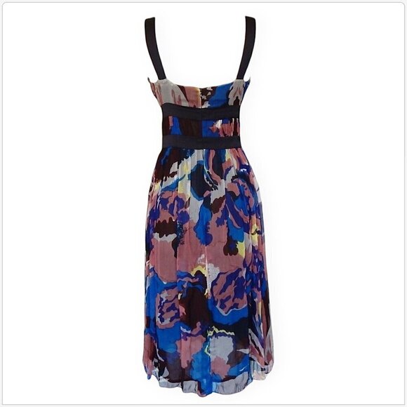 French Connection Colorful Chiffon Empire Waist Satin Trim Cocktail Dress 2 - Picture 3 of 4